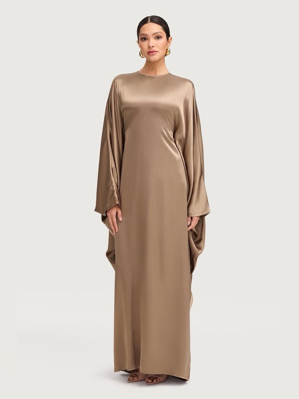 veiled collection nayla silk butterfly inner tie abaya dress in desert palm